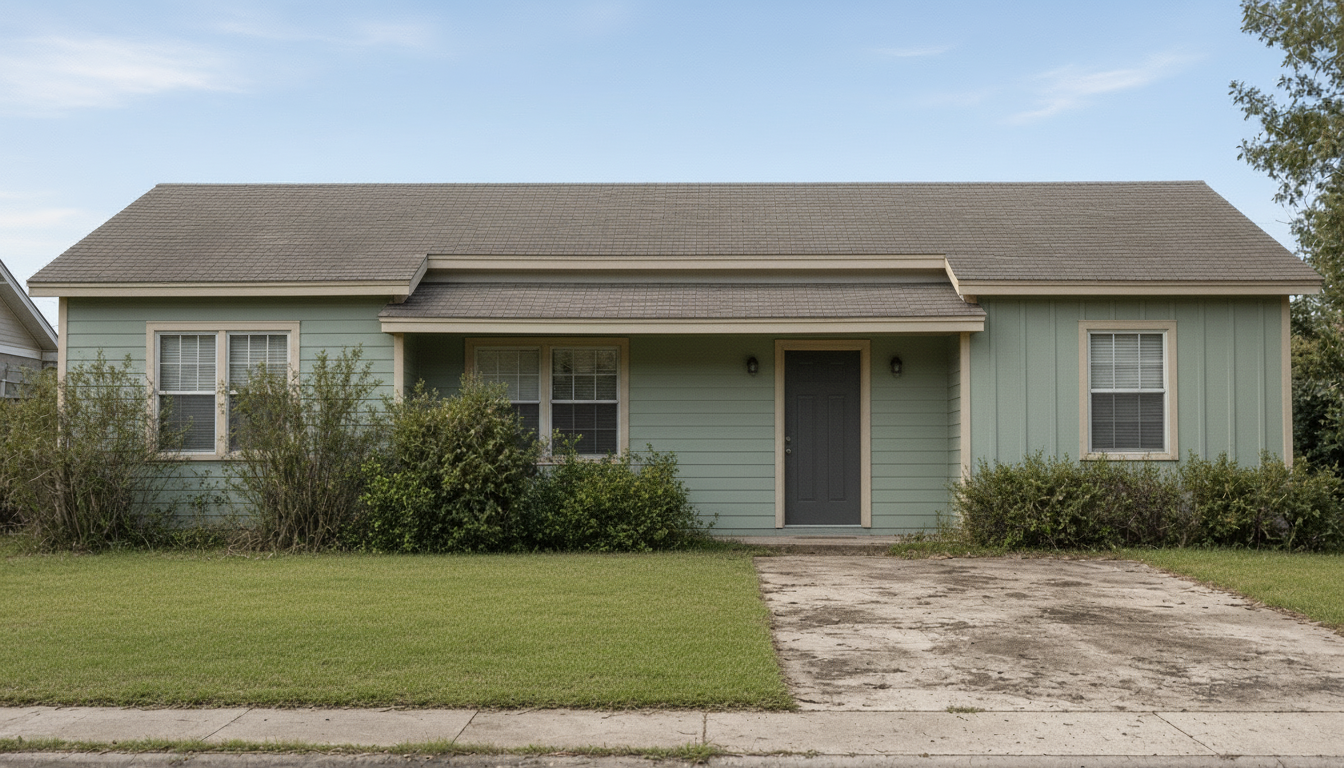 After — freshly painted sage green house