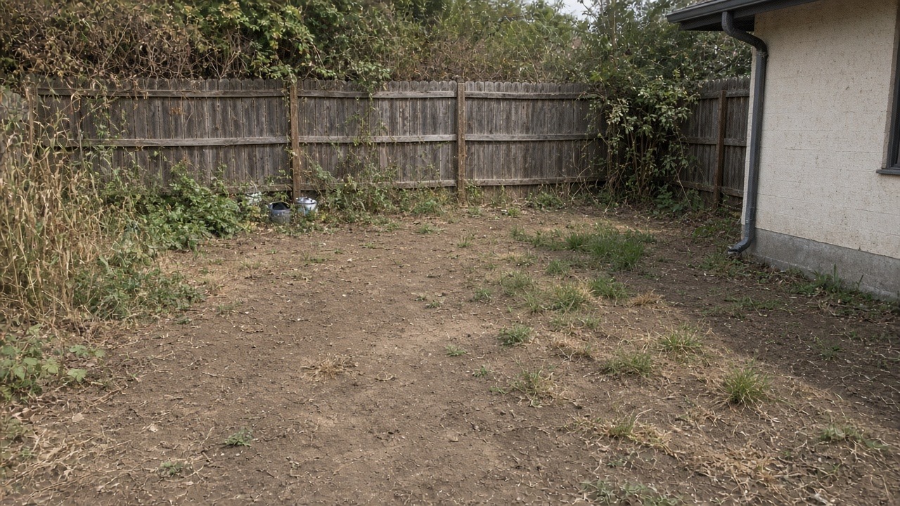 Before — neglected dirt yard